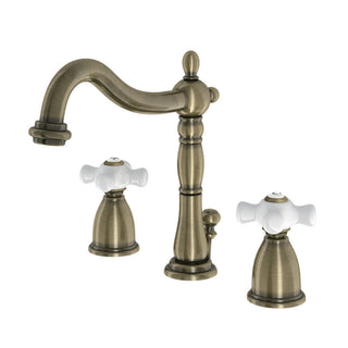 Heritage Widespread Bathroom Faucet in Antique Brass