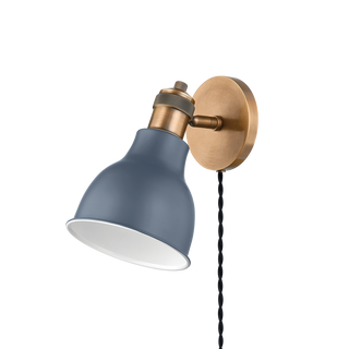 MAKIN Plug-in Sconce with Patina Brass/Slate Blue Finish