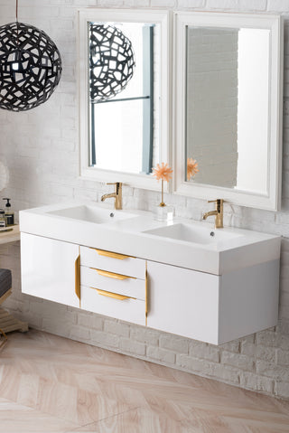 58.875 Inch Columbia Floating Vanity in Glossy White / Glossy White Top