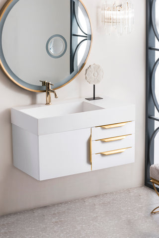 35.375 Inch Columbia Floating Vanity in Glossy White / Glossy White Top