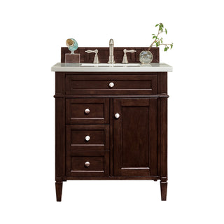 30 Inch Brittany Freestanding Vanity in Burnished Mahogany / White Zeus Top