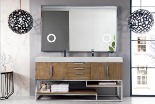 72.375 Inch Columbia Freestanding Vanity in Latte Oak / Glossy White Top