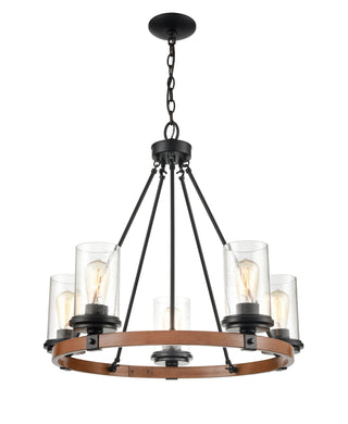 Taos 5-Light Chandelier Ceiling Light Matte Black/Wood Grain
