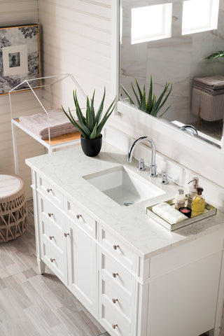 48 Inch Brittany Freestanding Vanity in Bright White / Eternal Jasmine Pearl Top