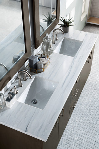 72 Inch Metropolitan Dual Mount Vanity in Silver Oak / Arctic Fall Top