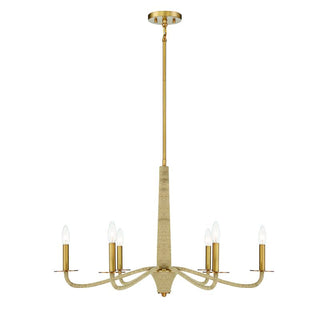 Cannon 6-Light Chandelier in Warm Brass and Rope Warm Brass and Rope