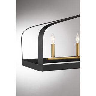 Sheffield 5-Light Linear Chandelier in Matte Black with Warm Brass Accents