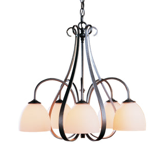 Sweeping Taper 5 Arm Chandelier Natural Iron / Opal Glass (GG)