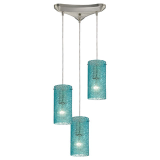 Ice Fragments 10'' Wide 3-Light Pendant - Satin Nickel and Aqua Glass