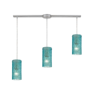 Ice Fragments 36'' Wide 3-Light Slim Pendant - Satin Nickel and Aqua Glass