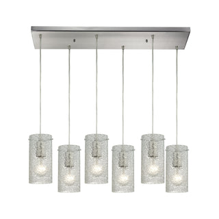 Ice Fragments 30'' Wide 6-Light Pendant - Satin Nickel and Clear Glass