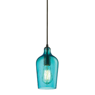 Hammered Glass 5'' Wide 1-Light Pendant - Oil Rubbed Bronze with Aqua