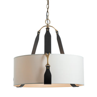 Saratoga Small Pendant Antique Brass / Black Leather / Natural Anna Shade (SF)