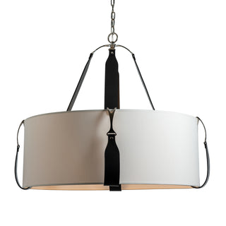 Saratoga Large Pendant Polished Nickel / Black Leather / Natural Anna Shade (SF)