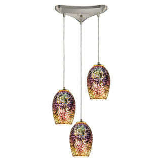 Illusions 11'' Wide 3-Light Pendant - Satin Nickel with Multicolor Fireworks Glass