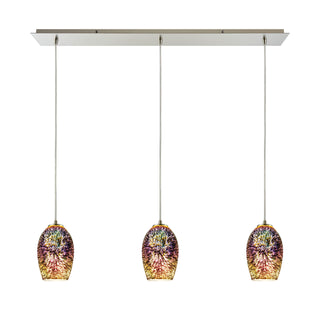 Illusions 36'' Wide 3-Light Pendant - Satin Nickel with Multicolor Fireworks Glass