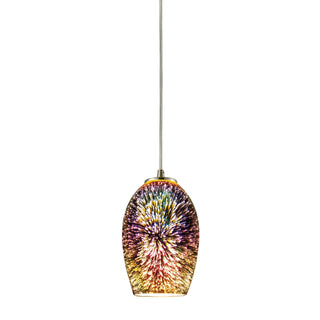 Illusions 5'' Wide 1-Light Pendant - Satin Nickel with Multicolor Fireworks Glass