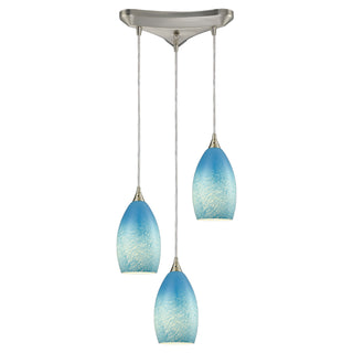 Earth 11'' Wide 3-Light Pendant - Satin Nickel with Sky Blue Glass