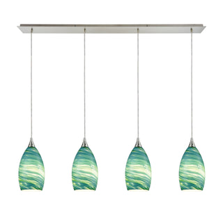 Collanino 46'' Wide 4-Light Pendant - Satin Nickel with Aqua Swirl Glass