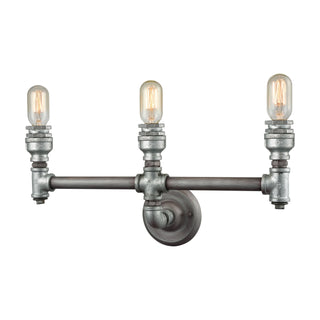 Cast Iron Pipe 22'' Wide 3-Light Vanity Light - Weathered Zinc