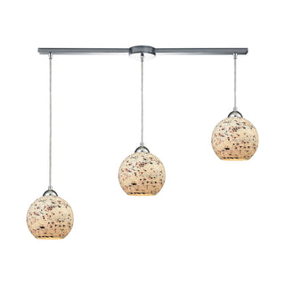 Spatter 3-Light Linear Mini Pendant Fixture in Polished Chrome with Spatter Mosaic Glass