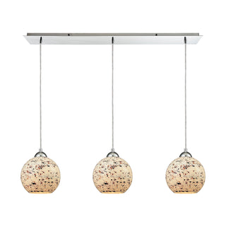 Spatter 3-Light Linear Mini Pendant Fixture in Polished Chrome with Spatter Mosaic Glass