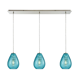 Lagoon 36'' Wide 3-Light Pendant - Satin Nickel with Aqua