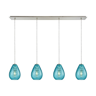 Lagoon 46'' Wide 4-Light Pendant - Satin Nickel with Aqua