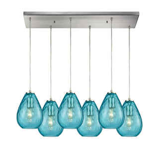 Lagoon 30'' Wide 6-Light Pendant - Satin Nickel with Aqua