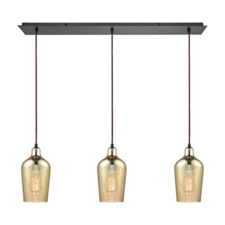 Hammered Glass 36'' Wide 3-Light Pendant - Oil Rubbed Bronze with Amber