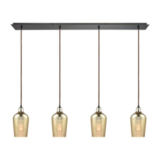 Hammered Glass 46'' Wide 4-Light Pendant - Oil Rubbed Bronze with Amber