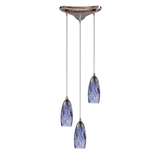 Milan 10'' Wide 3-Light Pendant - Satin Nickel with Starburst Blue Glass