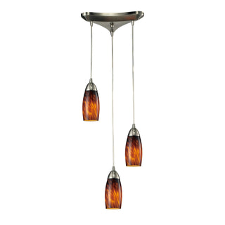 Milan 10'' Wide 3-Light Pendant - Satin Nickel with Espresso Glass