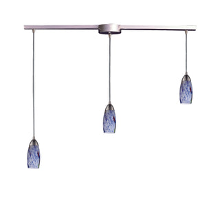 Milan 36'' Wide 3-Light Pendant - Satin Nickel with Starburst Blue Glass