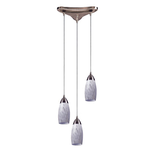 Milan 10'' Wide 3-Light Pendant - Satin Nickel with Snow White Glass