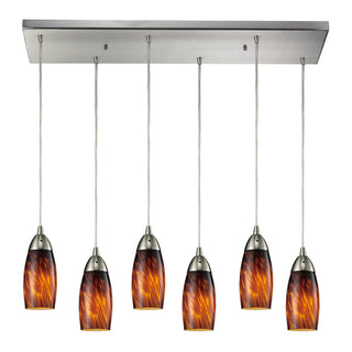 Milan 30'' Wide 6-Light Pendant - Satin Nickel with Espresso Glass