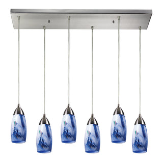 Milan 30'' Wide 6-Light Pendant - Satin Nickel with Mountain Glass