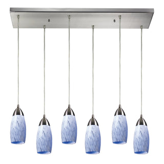 Milan 30'' Wide 6-Light Pendant - Satin Nickel with Snow White Glass