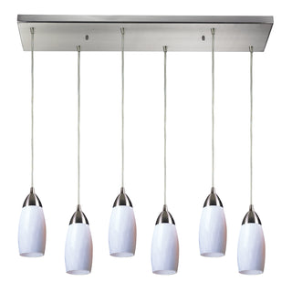 Milan 30'' Wide 6-Light Pendant - Satin Nickel with Simple White Glass