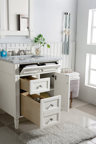 30 Inch Brittany Freestanding Vanity in Bright White / Carrara White Top