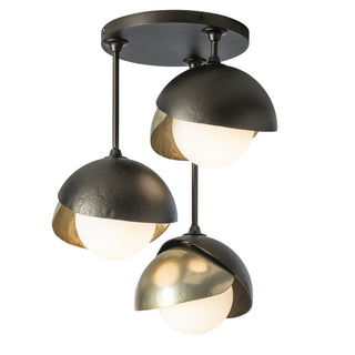 Brooklyn 3-Light Double Shade Semi-Flush Oil Rubbed Bronze / Modern Brass / Opal Glass (GG)