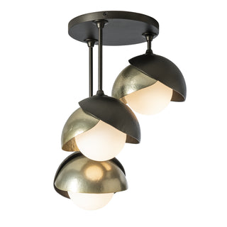 Brooklyn 3-Light Double Shade Semi-Flush Oil Rubbed Bronze / Modern Brass / Opal Glass (GG)