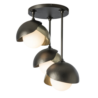 Brooklyn 3-Light Double Shade Semi-Flush Oil Rubbed Bronze / Modern Brass / Opal Glass (GG)