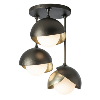 Brooklyn 3-Light Double Shade Semi-Flush Oil Rubbed Bronze / Modern Brass / Opal Glass (GG)