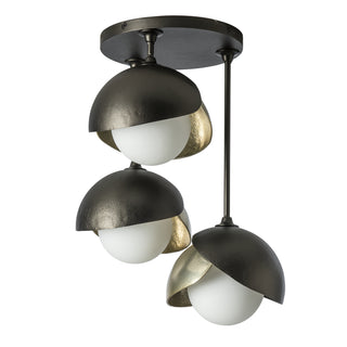 Brooklyn 3-Light Double Shade Semi-Flush Oil Rubbed Bronze / Modern Brass / Opal Glass (GG)