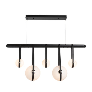 Derby Linear 5-Light LED Pendant Black / Polished Nickel / Black Leather