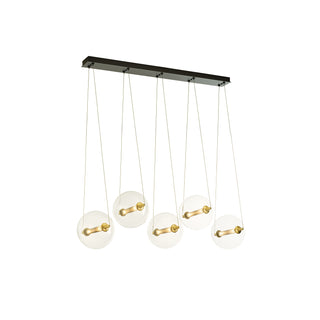 Otto Sphere 5 Light Pendant Black with Brass Accents / Clear Glass with Stainless Steel Mesh Tube (YT) / STANDARD