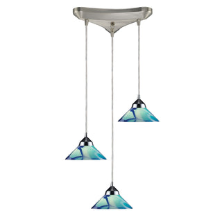 Refraction 10'' Wide 3-Light Pendant - Polished Chrome with Caribbean Glass