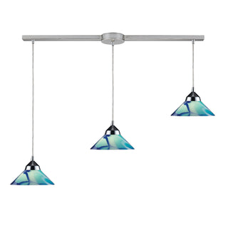 Refraction 36'' Wide 3-Light Pendant - Polished Chrome with Caribbean Glass