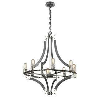 Riveted Plate 28'' Wide 8-Light Chandeliers - Silverdust Iron